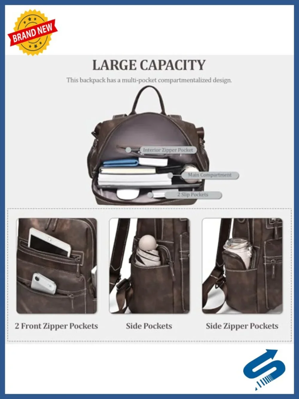 Faux Leather Travel Backpack Fashion Designer Shoulder Bag Ladies Convertible